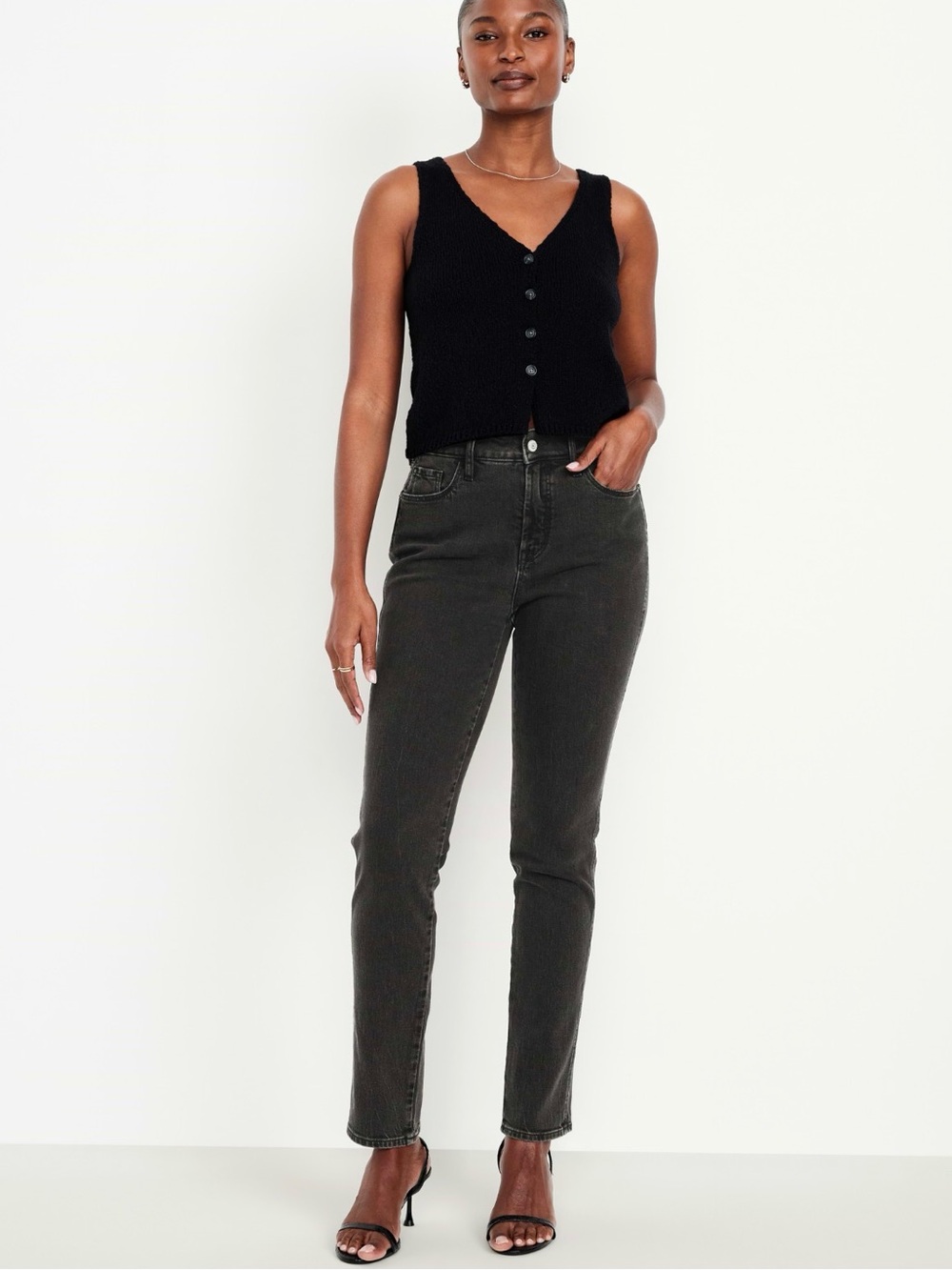 Old Navy Curvy High-Waisted Vintage Slim Jeans / faded black wash / size 6